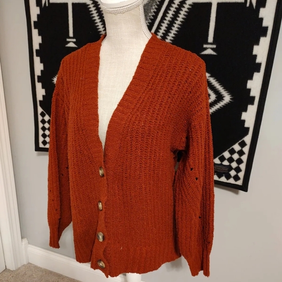 ❤️🔥EUC American Eagle Ladie's Oversized Campus Fit Button Front Cardigan, Rust - Picture 6 of 12